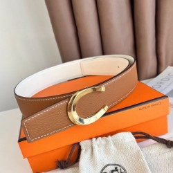 Replica Cintura Hermès Luck reversibile, 38 mm, pelle di vitello Epsom Oro e Bianco