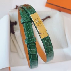 Replica Alta gamma Cintura Hermès Kelly 18 in alligatore lucido color malachite