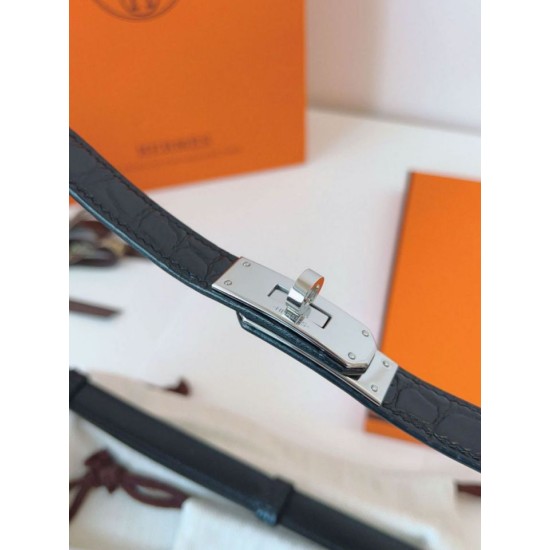 Replica Cintura Hermès Kelly 18 in alligatore nero lucido Imitazioni Replica Cintura Hermès Kelly 18 in alligatore nero lucido