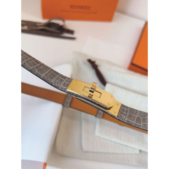 Replica Cintura Hermès Kelly 18 in alligatore lucido color tourterelle Imitazioni Replica Cintura Hermès Kelly 18 in alligatore lucido color tourterelle