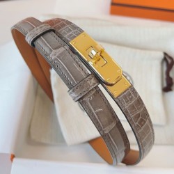 Replica Cintura Hermès Kelly 18 in alligatore lucido color tourterelle