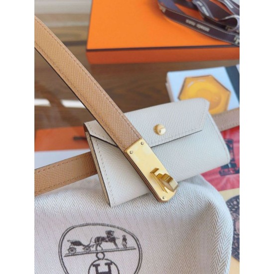 Replica Borsa Cintura Hermès Kelly Pocket 18 Biscuit e Pelle di Vitello Epsom Bianca