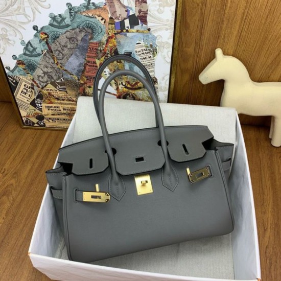 Replica Borsa a spalla Hermès Birkin Light 29 Etain in pelle di vitello Swift
