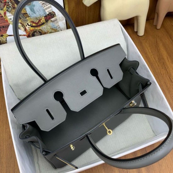 Replica Borsa a spalla Hermès Birkin Light 29 Etain in pelle di vitello Swift