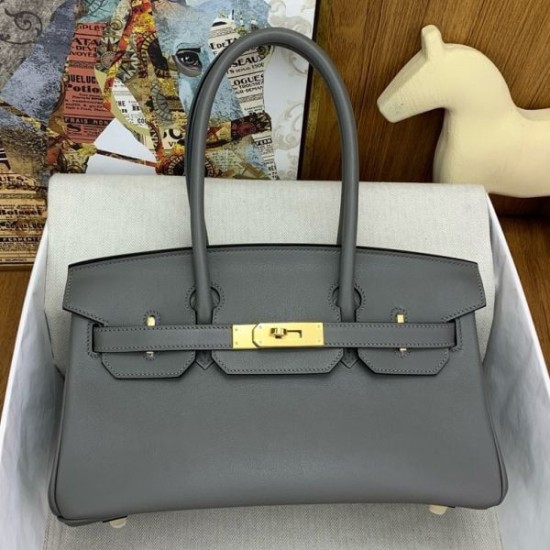 Replica Borsa a spalla Hermès Birkin Light 29 Etain in pelle di vitello Swift
