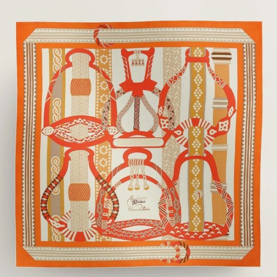 Replica falso Scialle Hermès Etriers Fantaisie Arancione 140