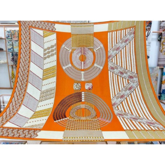 Replica Scialle da dressage Tressage Hermes arancione 140 Imitazioni Replica Scialle da dressage Tressage Hermes arancione 140