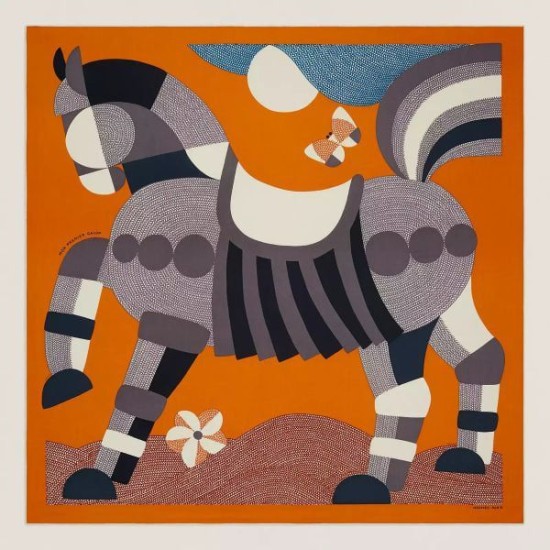 Replica Scialle Hermès Arancione My First Galop 140 Imitazioni Replica Scialle Hermès Arancione My First Galop 140