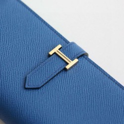 Replica Dettagli perfetti Portafoglio lungo Hermès Bearn fatto a mano in pelle di vitello Epsom blu Francia Replica Dettagli perfetti Portafoglio lungo Hermès Bearn fatto a mano in pelle di vitello Epsom blu Francia