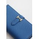 Replica Dettagli perfetti  Portafoglio lungo Hermès Bearn fatto a mano in pelle di vitello Epsom blu Francia