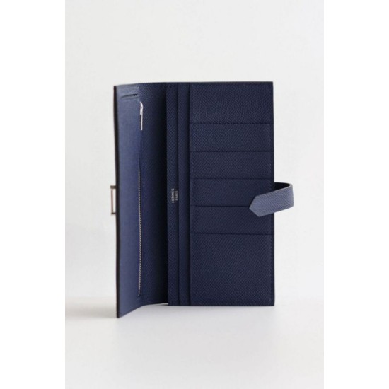 Replica Alta gamma Portafoglio lungo Hermès Bearn fatto a mano in pelle di vitello Epsom blu zaffiro Replica Alta gamma Portafoglio lungo Hermès Bearn fatto a mano in pelle di vitello Epsom blu zaffiro