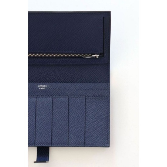 Replica Alta gamma Portafoglio lungo Hermès Bearn fatto a mano in pelle di vitello Epsom blu zaffiro Replica Alta gamma Portafoglio lungo Hermès Bearn fatto a mano in pelle di vitello Epsom blu zaffiro