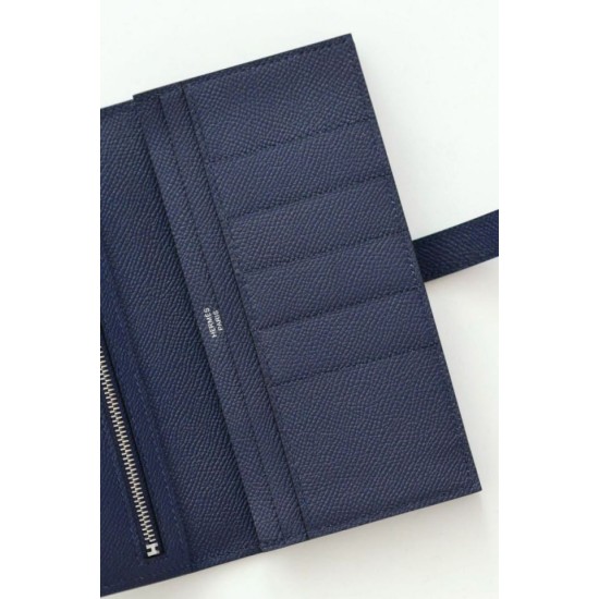 Replica Alta gamma Portafoglio lungo Hermès Bearn fatto a mano in pelle di vitello Epsom blu zaffiro Replica Alta gamma Portafoglio lungo Hermès Bearn fatto a mano in pelle di vitello Epsom blu zaffiro
