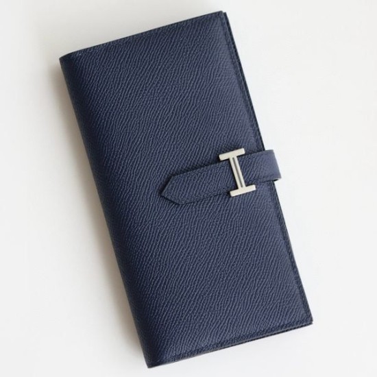 Replica Alta gamma Portafoglio lungo Hermès Bearn fatto a mano in pelle di vitello Epsom blu zaffiro Replica Alta gamma Portafoglio lungo Hermès Bearn fatto a mano in pelle di vitello Epsom blu zaffiro