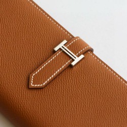 Replica Portafoglio lungo Hermès Bearn fatto a mano in pelle di vitello Epsom oro