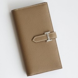 Replica Portafoglio lungo Hermès Bearn fatto a mano in pelle di vitello Epsom tortora