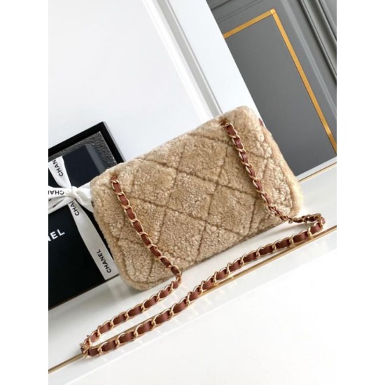 Borse Imitazioni con patta in pelle di agnello shearling AS5149 Beige Replica Replica Perfette Borse Imitazioni con patta in pelle di agnello shearling AS5149 Beige imitazioni