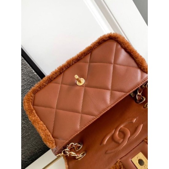 Borse Replica Alta Qualità con patta in pelle di agnello shearling AS5149 Marrone qualità specchio Replica Perfette Borse Alta Qualità con patta in pelle di agnello shearling AS5149 Marrone imitazioni