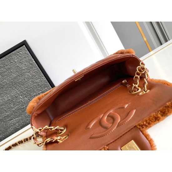 Borse Replica Alta Qualità con patta in pelle di agnello shearling AS5149 Marrone qualità specchio Replica Perfette Borse Alta Qualità con patta in pelle di agnello shearling AS5149 Marrone imitazioni
