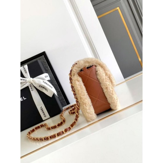 Dettagli perfetti Borse Replica mini con patta in pelle di agnello shearling AS5148 Beige qualità specchio Replica Perfette Dettagli perfetti Borse mini con patta in pelle di agnello shearling AS5148 Beige imitazioni