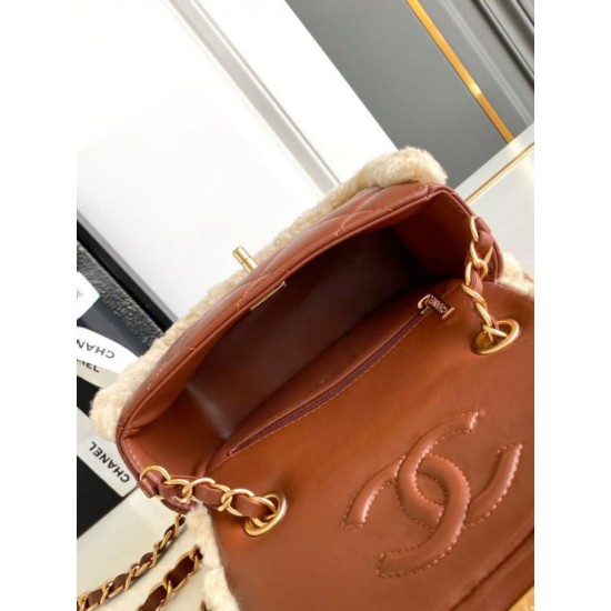 Dettagli perfetti Borse Replica mini con patta in pelle di agnello shearling AS5148 Beige qualità specchio Replica Perfette Dettagli perfetti Borse mini con patta in pelle di agnello shearling AS5148 Beige imitazioni