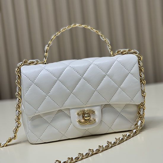 Borsa piccola con patta con manico superiore bianca AS4023 Replica Replica Perfette Borsa piccola con patta con manico superiore bianca AS4023 imitazioni
