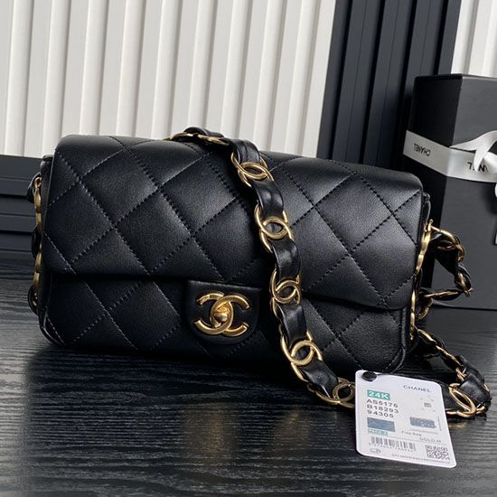 Borsa Replica piccola con patta in pelle di agnello AS5167 Nera qualità specchio Replica Perfette Borsa 1:1 piccola con patta in pelle di agnello AS5167 Nera imitazioni