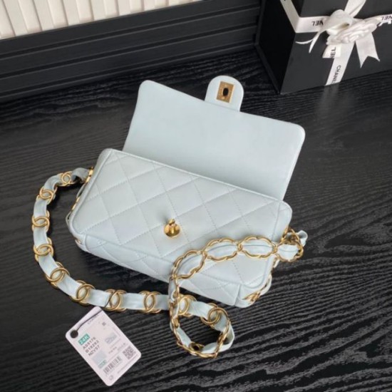 Replica Perfette Borsa piccola con patta in pelle di agnello AS5167 Azzurro imitazioni