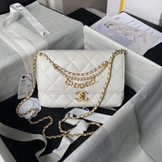 Borsa 24A con catena di lettere di perle AS5011 Bianca Replica Replica Perfette Borsa 24A con catena di lettere di perle AS5011 Bianca imitazioni