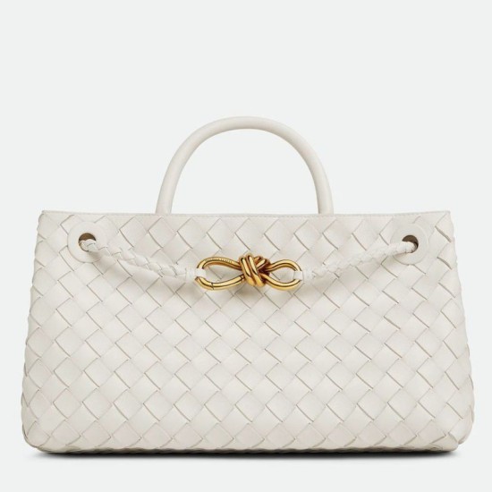Replica Perfette Bottega Veneta Andiamo Piccolo East/West Borsa Agnello Intrecciata Bianca imitazioni