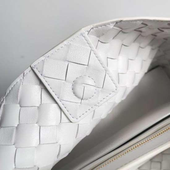 Replica Perfette Bottega Veneta Andiamo Piccolo East/West Borsa Agnello Intrecciata Bianca imitazioni