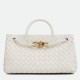 Replica Perfette Bottega Veneta Andiamo Piccolo East/West Borsa Agnello Intrecciata Bianca imitazioni