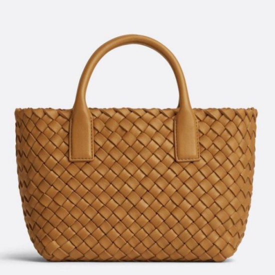 Borse Replica Mini Cabat Bottega Veneta agnello intrecciata color caramello qualità specchio Replica Perfette Borse Mini Cabat Bottega Veneta agnello intrecciata color caramello imitazioni
