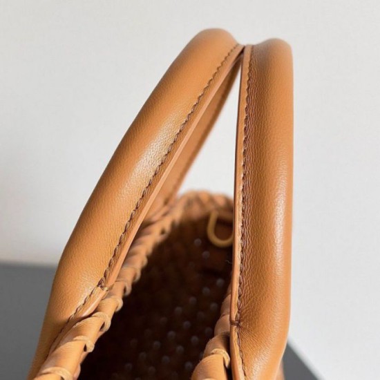 Borse Replica Mini Cabat Bottega Veneta agnello intrecciata color caramello qualità specchio Replica Perfette Borse Mini Cabat Bottega Veneta agnello intrecciata color caramello imitazioni