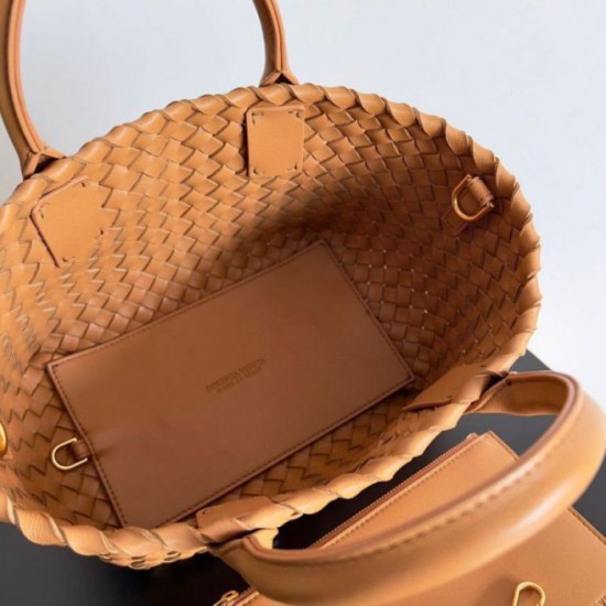 Borse Replica Mini Cabat Bottega Veneta agnello intrecciata color caramello qualità specchio Replica Perfette Borse Mini Cabat Bottega Veneta agnello intrecciata color caramello imitazioni