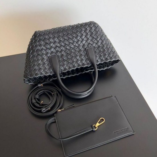 Borse Replica Bottega Veneta Mini Cabat agnello intrecciata nera qualità specchio Replica Perfette Borse Bottega Veneta Mini Cabat agnello intrecciata nera imitazioni