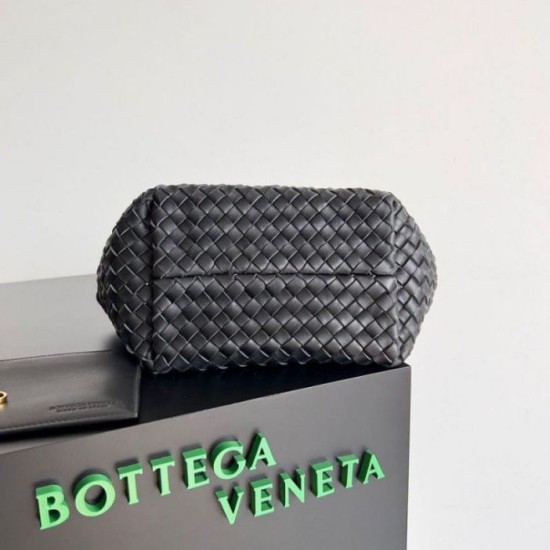 Borse Replica Bottega Veneta Mini Cabat agnello intrecciata nera qualità specchio Replica Perfette Borse Bottega Veneta Mini Cabat agnello intrecciata nera imitazioni