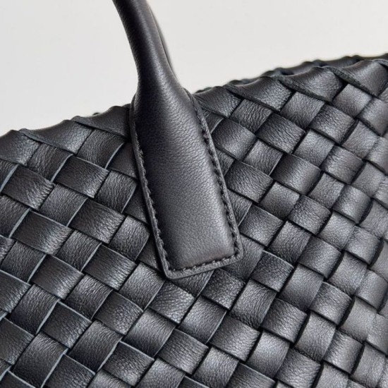Borse Replica Bottega Veneta Mini Cabat agnello intrecciata nera qualità specchio Replica Perfette Borse Bottega Veneta Mini Cabat agnello intrecciata nera imitazioni