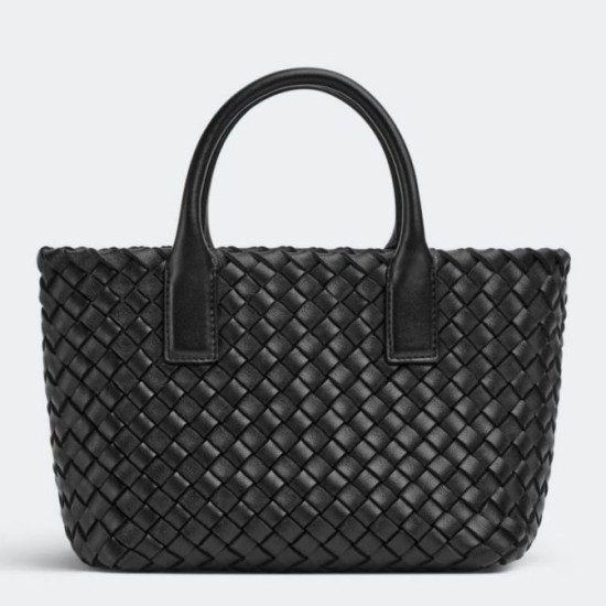 Borse Replica Bottega Veneta Mini Cabat agnello intrecciata nera qualità specchio Replica Perfette Borse Bottega Veneta Mini Cabat agnello intrecciata nera imitazioni