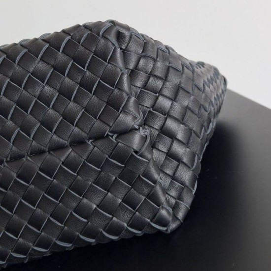Borse Replica Bottega Veneta Mini Cabat agnello intrecciata nera qualità specchio Replica Perfette Borse Bottega Veneta Mini Cabat agnello intrecciata nera imitazioni
