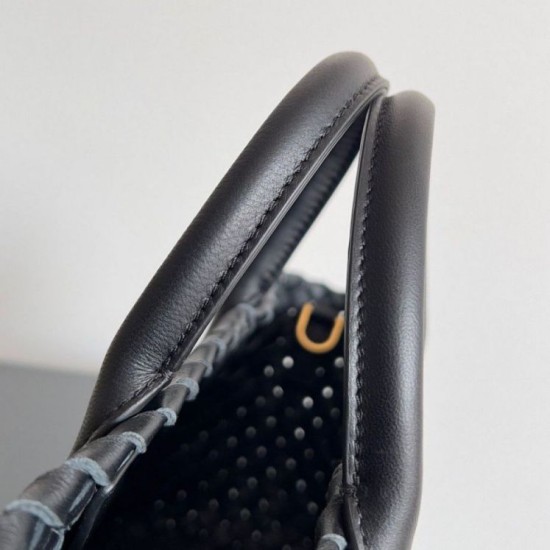 Borse Replica Bottega Veneta Mini Cabat agnello intrecciata nera qualità specchio Replica Perfette Borse Bottega Veneta Mini Cabat agnello intrecciata nera imitazioni