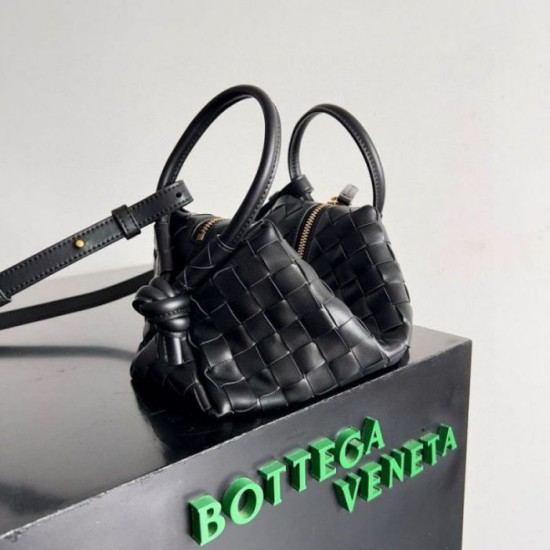 Borsa Replica a tracolla Bottega Veneta Piccolo Loop agnello intrecciata nera qualità specchio Replica Perfette Borsa 1:1 a tracolla Bottega Veneta Piccolo Loop agnello intrecciata nera imitazioni
