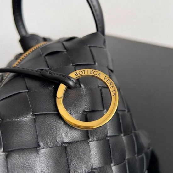 Borsa Replica a tracolla Bottega Veneta Piccolo Loop agnello intrecciata nera qualità specchio Replica Perfette Borsa 1:1 a tracolla Bottega Veneta Piccolo Loop agnello intrecciata nera imitazioni