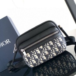 Riproduzione Fedele Dior Borsa a tracolla con cerniera Mini Rider 2.0 beige obliquo con pelle nera imitazioni