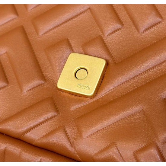Replica Borsa media Baguette Fendi nappa FF marrone Riproduzione Fedele Borsa media Baguette Fendi nappa FF marrone imitazioni