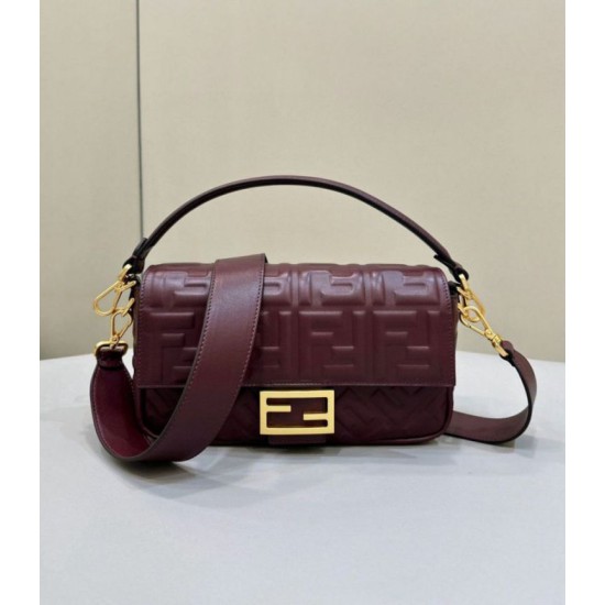 Riproduzione Fedele Bora Pari replica media Fendi Baguette nappa bordeaux FF imitazioni