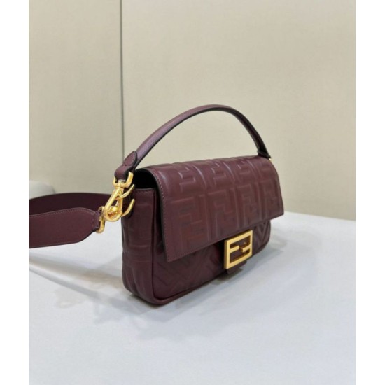 Riproduzione Fedele Bora Pari replica media Fendi Baguette nappa bordeaux FF imitazioni