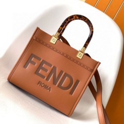Replica Borsa tote piccola Fendi Sunshine marrone vitello Riproduzione Fedele Borsa tote piccola Fendi Sunshine marrone vitello imitazioni