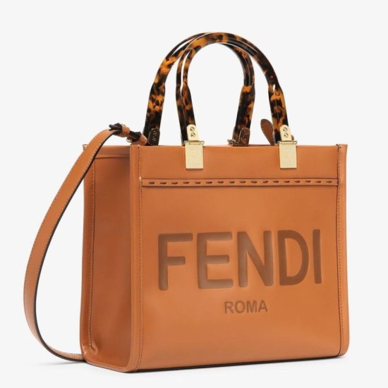 Replica Borsa tote piccola Fendi Sunshine marrone vitello Riproduzione Fedele Borsa tote piccola Fendi Sunshine marrone vitello imitazioni