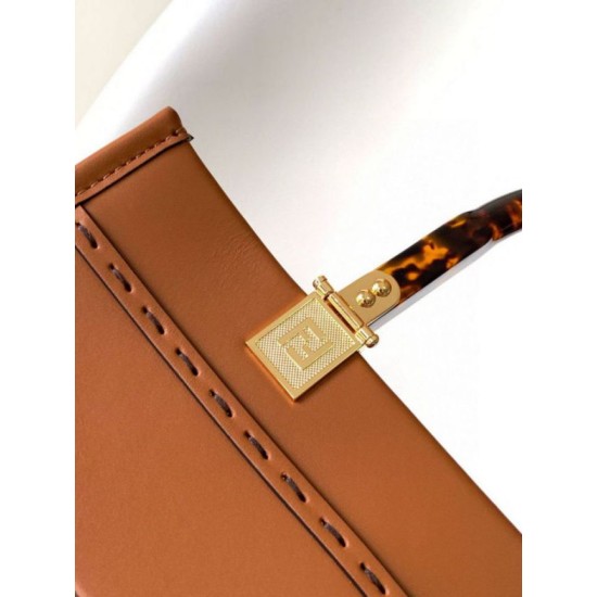 Replica Borsa tote piccola Fendi Sunshine marrone vitello Riproduzione Fedele Borsa tote piccola Fendi Sunshine marrone vitello imitazioni